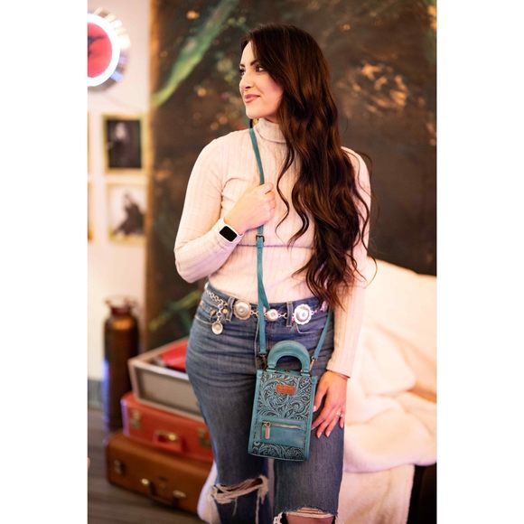 Floral Tooled Crossbody Bags for Women Western Designer Top Handle Handbags Crossbody Bags
